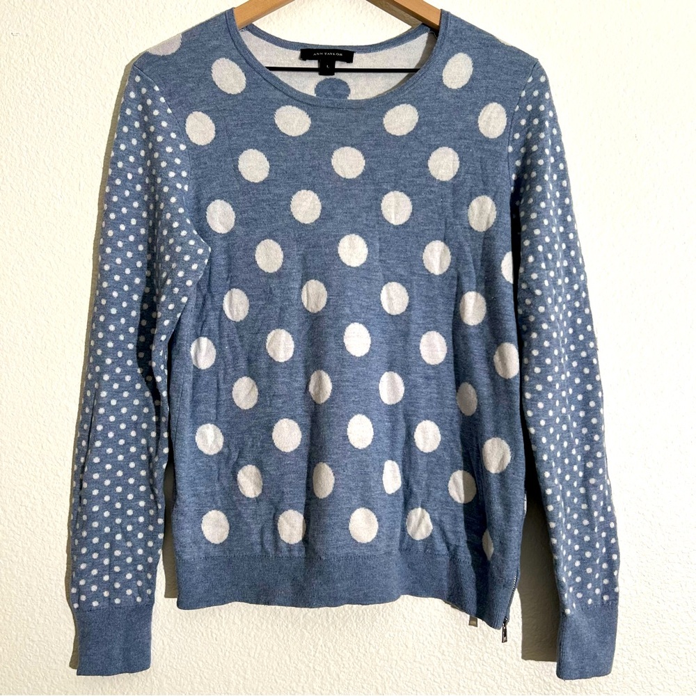 Ann Taylor Cashmere Polka Dot Crewneck Sweater Size Large